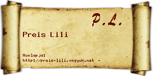 Preis Lili névjegykártya